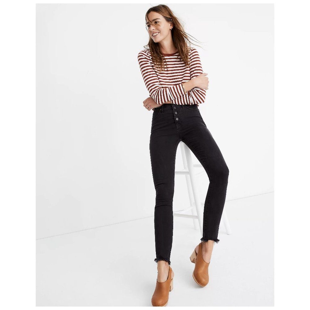 Madewell 10" High-Rise Skinny Jeans in Berkeley Black, Button-Through Edition